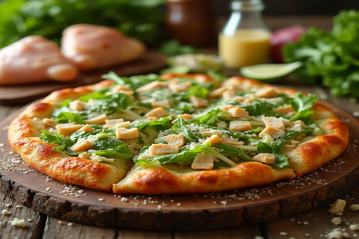Recipe for Chicken Crust Caesar Salad Pizza